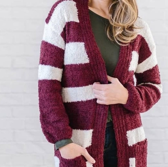 Burgundy Striped Cardigan - Picture 3 of 4